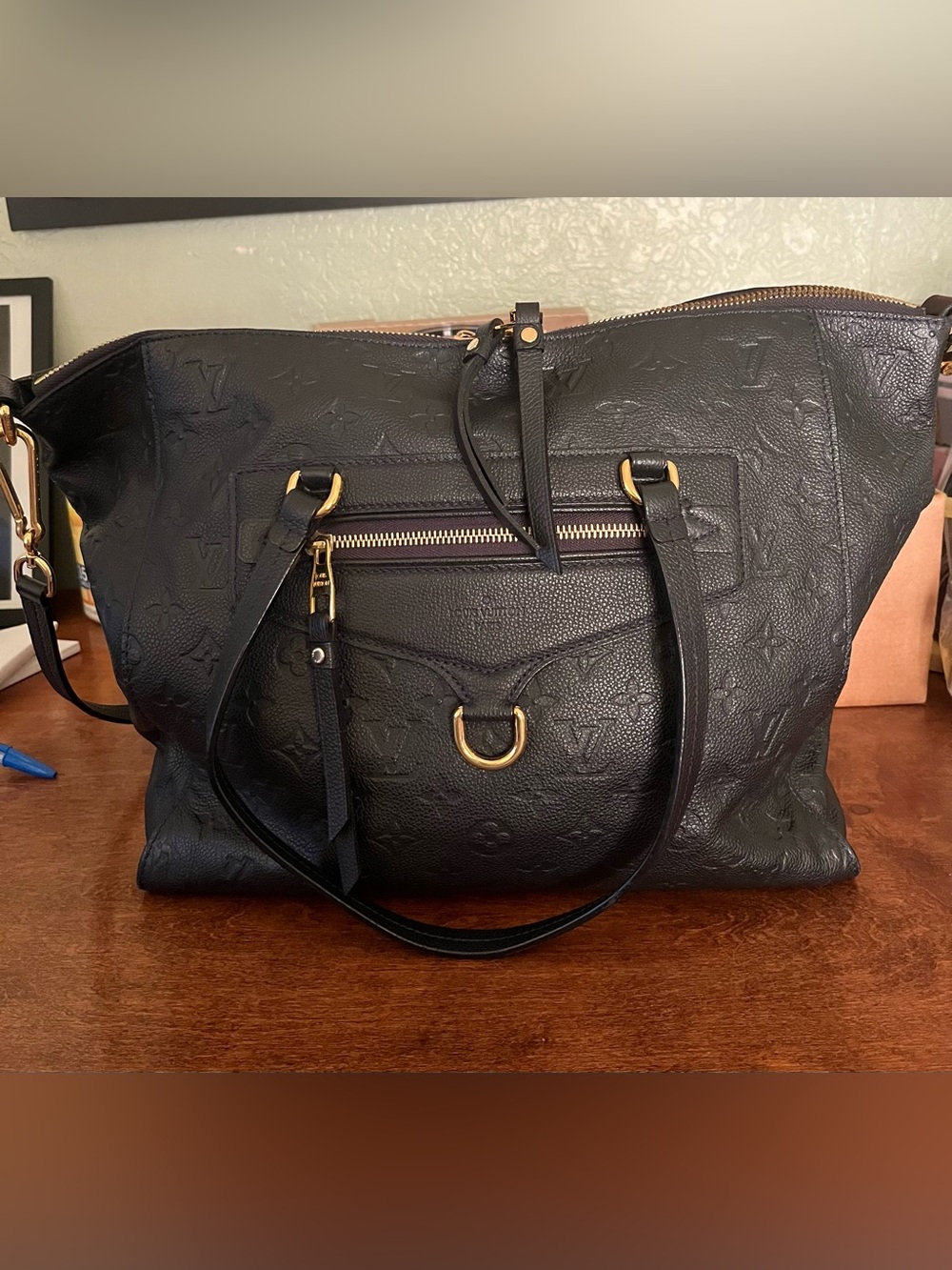 Louis Vuitton Black Monogram Empreinte Leather Tote with Gold Hardware